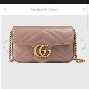 GUCCI MARMONT MATELASSE LEATHER SUPER MINI BAG COLOR DUSTY PINK CHEVRON